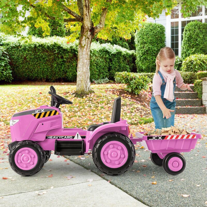 12V Tracteur Électrique Enfant avec Télécommande Voiture Électrique à 6 Pneus 2,5-3,5km/h Charge 30kg pour 3-8 Ans Rose CW9440 DESIGN IN