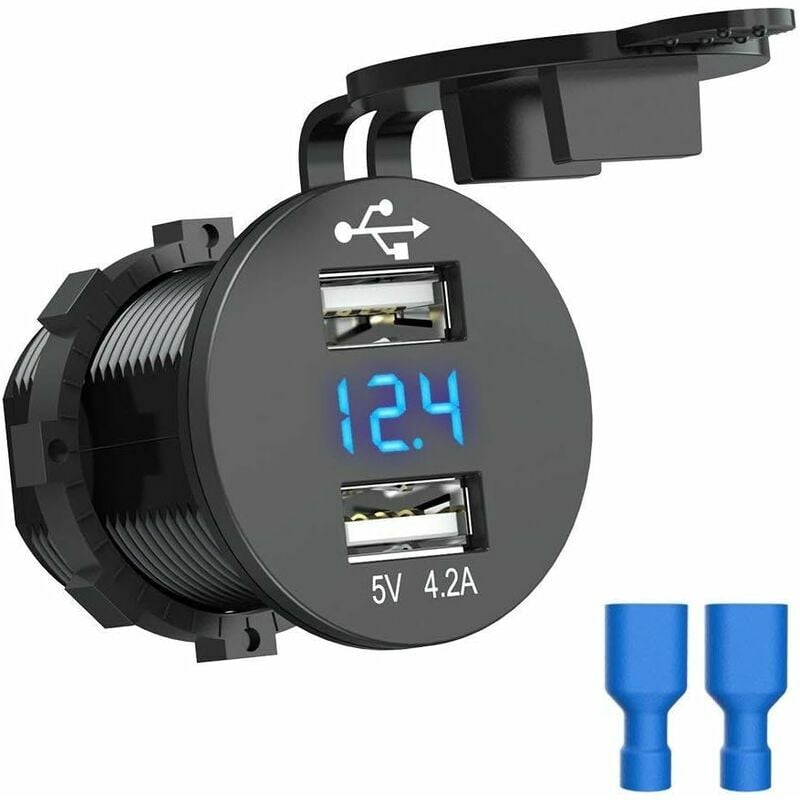 Hoopzi - 12V usb Car Socket 5V Car Charger 4.2A Waterproof usb Charger kfz Dual Car Cigarette Lighter Adapter with Digital Voltmeter for Motorcycle