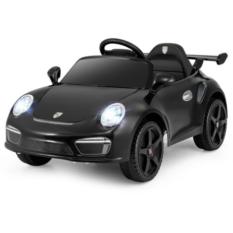 12V Voiture Électrique Porsche sous Licence avec Télécommande Musique Lumières LED Klaxon Démarrage en Douceur 2 Vitesses pour 3-8 Ans Noir