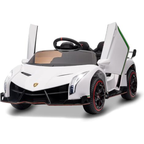 12V Voiture Électrique pour Enfants, sous Licence Lamborghini Veneno Véhicules Électriques avec Télécommande Parentale, Porte à Ciseaux, 3 Vitesses, Phares LED, Bascule et Musique Blanc