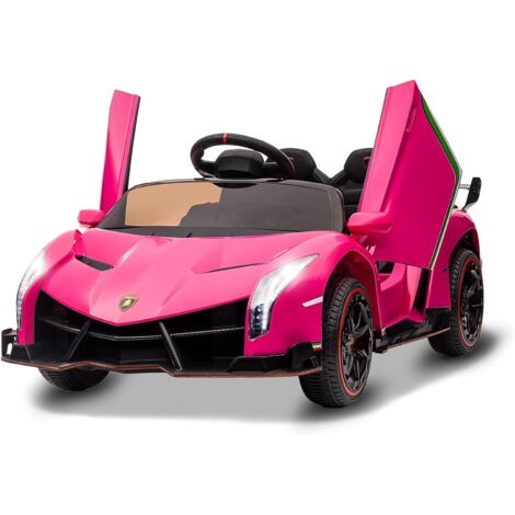 12V Voiture Électrique pour Enfants, sous Licence Lamborghini Veneno Véhicules Électriques avec Télécommande Parentale, Porte à Ciseaux, 3 Vitesses, Phares LED, Bascule et Musique Rose