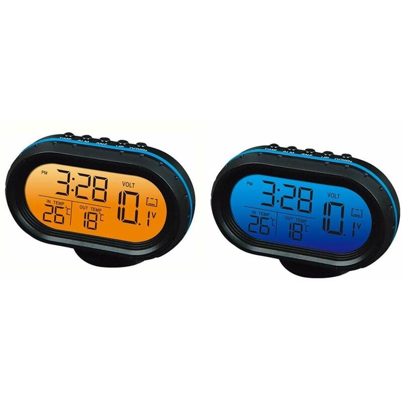12V voiture thermomètre numérique Voltmètre horloge alarme moniteur, tension d'horloge compteur multifonctionnel Auto indicateur de température,
