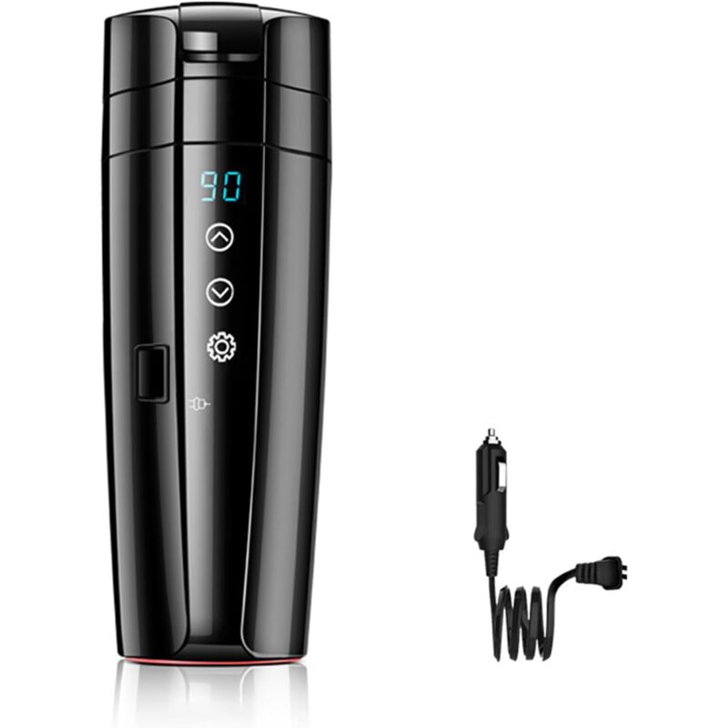 Tasse chauffante pour voiture 12 V/24 V, tasse de voyage chauffante en acier inoxydable de 400 ml, bouilloire électrique à double usage avec contrôle