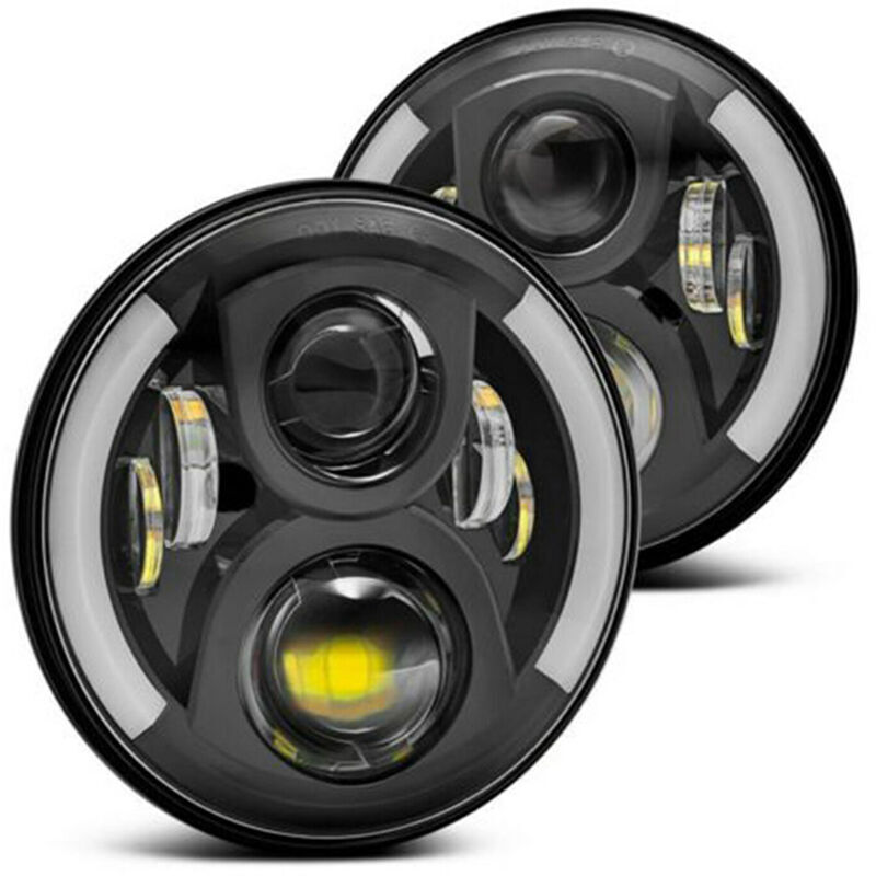 12V/24V moto phare LED rond rétro clignotant lampe 7 pouces remplacement de phare pour Jeep Wrangler,60W