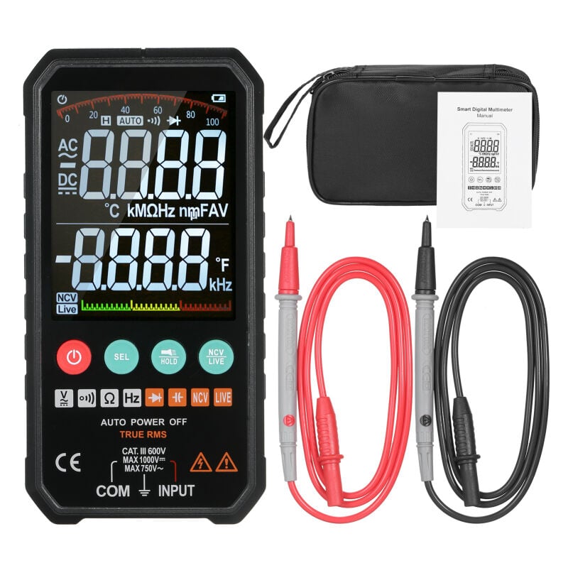 Multimètre numérique Mastfuyi ultra-fin, format paume, écran LCD 3,3 pouces, 6 000 points, valeur efficace vraie, universel, haute précision, mesure
