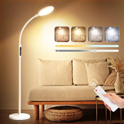 TONFFI 12W 3 in 1 LED Stehlampe Stehleuchte Dimmbar Leselampe mit Fernbedienung und Touch-Schalter, 5 Farbtemperaturen und 5 Helligkeitsstufen für Wohnzimmer Schlafzimmer Büro, Weiß