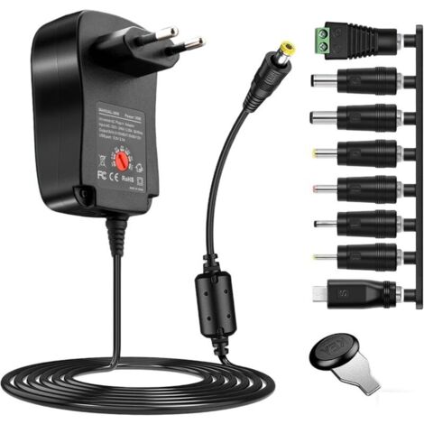12W Adaptateur Secteur Universel AC DC 12V 3V 4.5V 5V 6V 7.5V 9V Transformateur d'alimentation avec 8 Connecteurs DC pour Lumineuse Routeur TV Box Cam