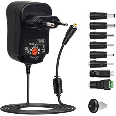 12W Adaptateur Secteur Universel AC DC 3V 4.5V 5V 6V 7.5V 9V 12V Transformateur d'alimentation à Découpage avec 8 Connecteurs DC pour électroniques Ménagers, 1000mA Max.