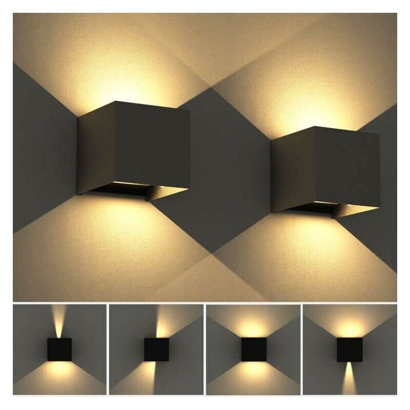 SNQ - 12W Applique murale exterieur led 10×10×10cm,Avec Angle de Faisceau Réglable luminaire intérieure applique Noir pour salon,jardin,porte
