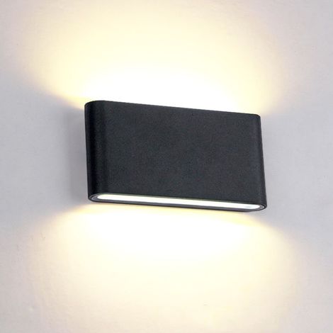 12W Applique Murale Intérieur Extérieur Lampe Murale Aluminium Eclairage Up and Down Conception Moderne Blanc Chaud pour Chambre Maison Couloir Salon Escalier (Noir)