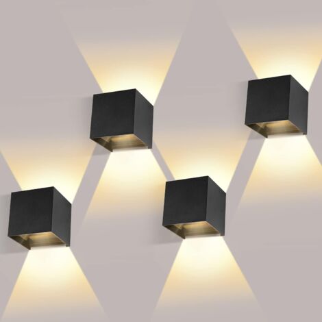 12W Applique Murale LED Intérieur/Extérieur Lot de 4 Appliques LED Faisceau Réglable Haut et Bas Blanc Chaud Applique Murale Extérieure LED IP65 Étanche Applique Murale Noir [Classe énergétique E]