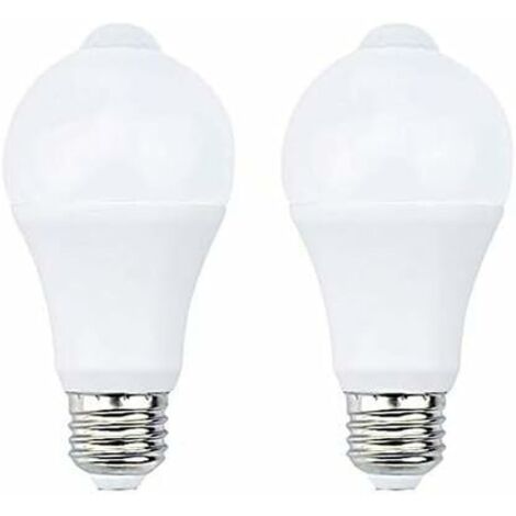 12W E27 PIR Infrared LED Light Bulb with Motion Sensor ON/OFF Automatically A60 220V 1200lm Equivalent to 120W Halogen for Staircase Hallway Garage Pack of 2, Cool White 5700K [Energy Class A+]