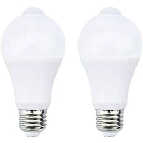 12W E27 PIR Infrarouge Ampoule LED avec Détecteur de Mouvement ON/OFF Automatiquement A60 220V 1200lm équivalent 120W Halogène pour Escalier Couloir Garage(Lot de 2, Blanc Froid 5700K) [Classe énergét