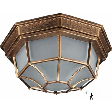 12W LED-Außendeckenleuchte mit Bewegungsmelder, Außenwandleuchte, classique Metall/Glas-Bronze-Außenlampe, Deckenleuchte, weißes Licht