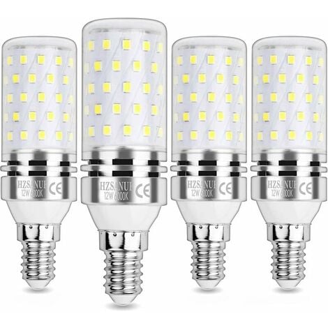 DEWDAT 12W LED Corn Light Bulb, E14 Small Edison Screw Light Bulbs, 6000K Cool White, 1200LM, 100W Incandescent Bulb Equivalent, Non Dimmable, Pack of 4