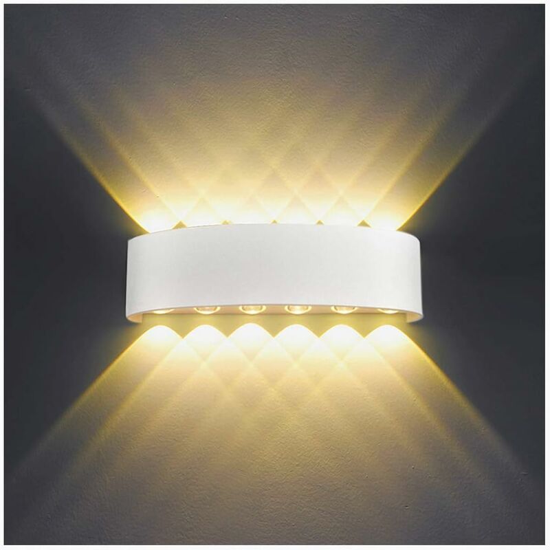 12W LED Indoor Wall Light White Modern Wall Lamp, IP65 Waterproof Aluminum Outdoor Wall Lights, Up Down Spot Lamp for Living Room Bedroom Hall