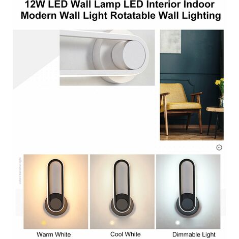12W LED Wandleuchte LED Innenraum Indoor 300mm Moderne Wandleuchte Drehbar Wandbeleuchtung für den Innenbereich Flur Schlafzimmer Wohnzimmer Treppe Rund (Weiß-Warmweißes Licht)