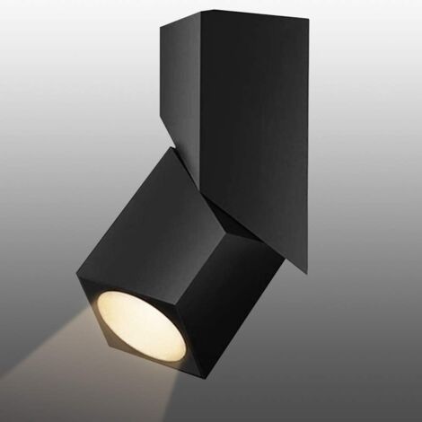 12W plafonnier spot LED downlight,Aangle du corps de lampe réglable, 4000K COB Blanc naturel,Plafonnier d'intérieur,IP20,18X6cm,En aluminium(Noir)