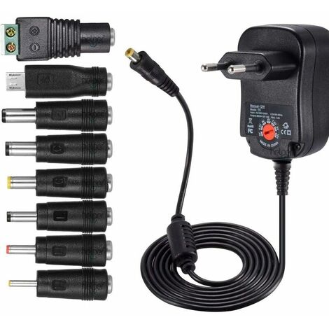 12W Universal AC DC Power Supply Adapter 3V 4.5V 5V 6V 7.5V 9V and 12V with 8 Selectable Adapter Connectors, 1000mA Max, 115cm Charging Cable