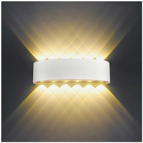 12W Weiß Aluminium LED Innenwandleuchte, Moderne Wandleuchte Up Down Spot Lampe für Wohnzimmer Schlafzimmer Flur Treppe Weg (Warmweiß)