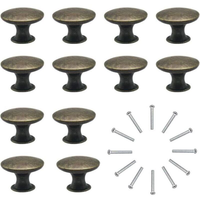 12x Boutons de Tiroir de Porte Vintage 30mm Antique Laiton Poignées de Placard d'armoires de Cuisine, Pour Commode et Armoire