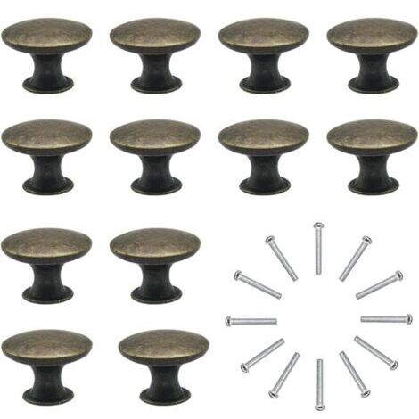 12x Boutons de Tiroir de Porte Vintage 30mm Antique Laiton Poignées de Placard d'armoires de Cuisine, Pour Commode et Armoire Meuble, Bronze Ancien