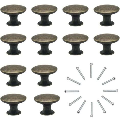 12x Boutons de Tiroir de Porte Vintage 30mm Antique Laiton Poignées de Placard d'armoires de Cuisine, Pour Commode et Armoire Meuble, Bronze Ancien