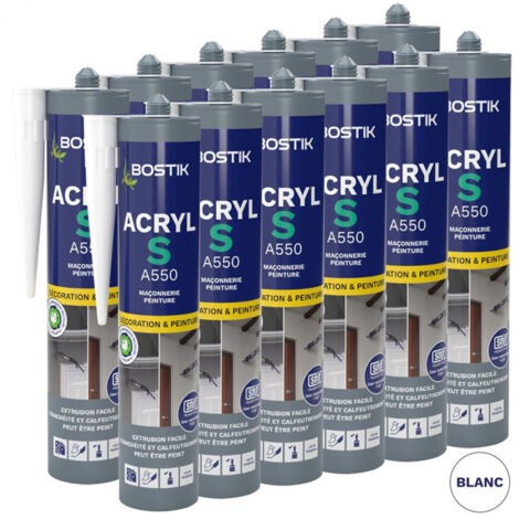 12x cartouches Mastic acrylique peinture maçonnerie SNJF ACRYL S 310ml (blanc, gris ou brun) BOSTIK - plusieurs modèles disponibles
