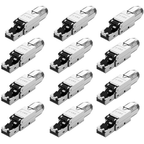 PARYOU 12x CAT 7 RJ45 Stecker Netzwerkstecker für starre LAN Kabel Verlegekabel Ethernet, lan stecker cat 7 werkzeuglos LSA，vollgeschirmt STP, 10 Gbit/s, AWG 22-24