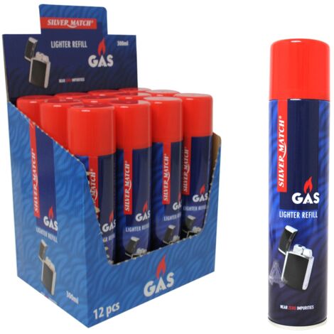 12x Feuerzeuggas 300 ml Butan Gas zum Nachfüllen Feuerzeug Gas Universal inkl 6 Adapter,  Nachfüllgas 12x300ml