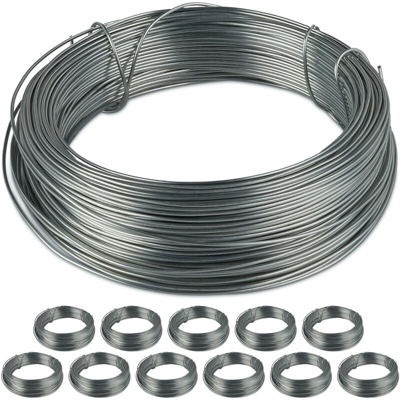 Relaxdays Galvanised Binding Wire, 12x Set, Steel, Thin Garden Wire, Crafting, 50 m Long, 1 mm Thick, Silver, Rustproof