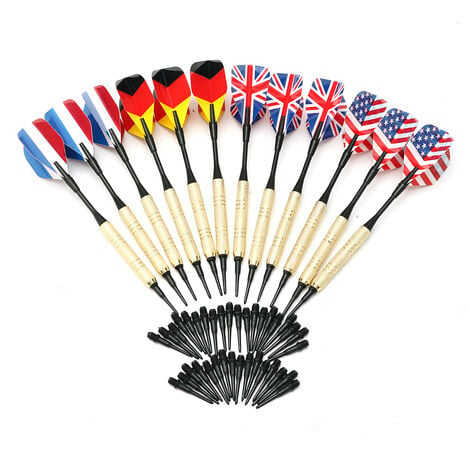 KINGSO 12x Flechettes Métal Darts à Pointes Plastiques + 36 Pointes Drapeau Doux Pointe Hasaki