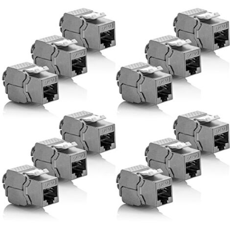 12x Keystone module CAT 6a socket - shielded STP RJ45 plug, snap-in installation, assembly, raw cable CAT 500 MHz, 10 GBit/s