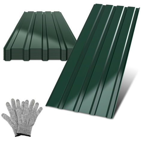 12x Lamiere profilate ondulate rivestimento parete tetto riparo da giardino, verde, 115 cm x 45 cm = 6 m²