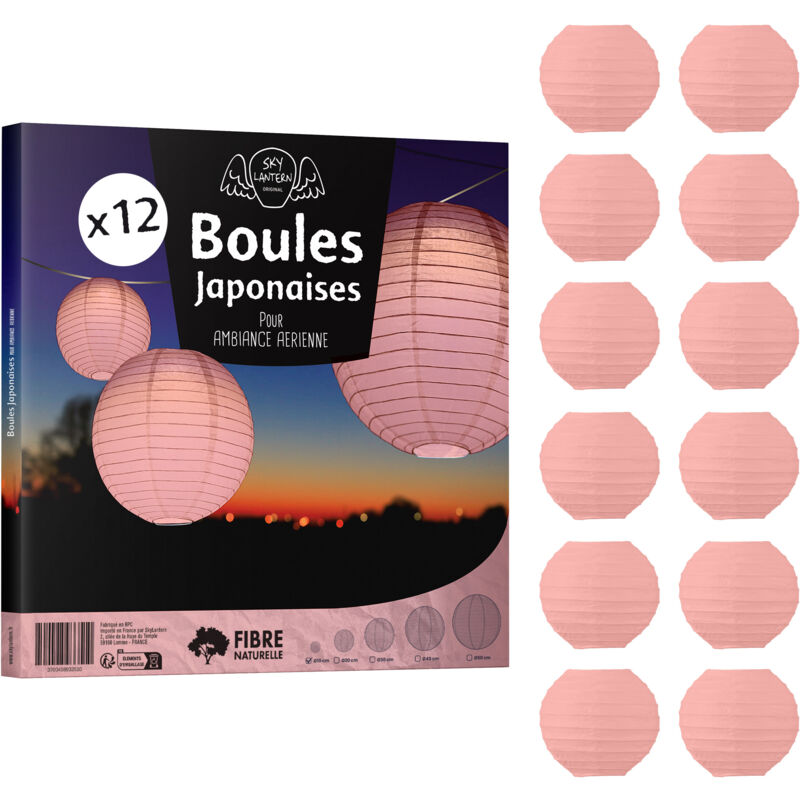 12x Lanterne Papier 10 cm Rose Blush - Suspension Boule Papier 10 cm (12'') type Lanterne Japonaise pour Decoration Mariage - 12 pièces - Le must de