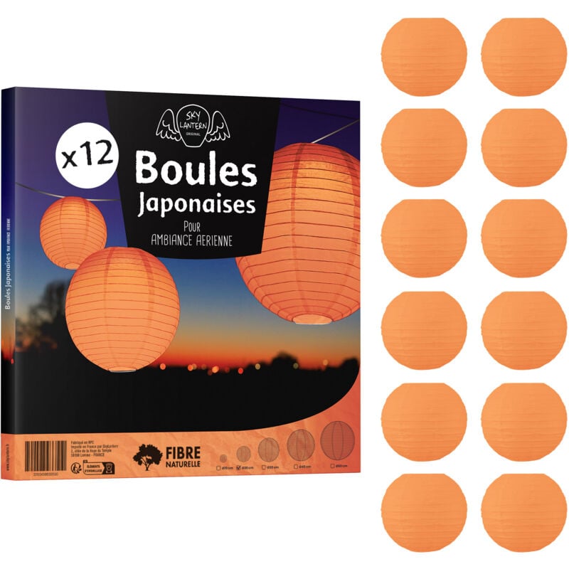 Skylantern - 12x Lanterne Papier 20 cm Corail - Suspension Boule Papier 20 cm (12'') type Lanterne Japonaise pour Decoration Mariage - 12 pièces - Le