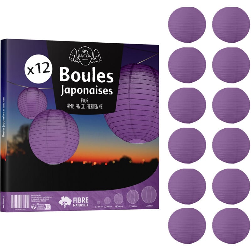 12x Lanterne Papier 30 cm Aubergine - Suspension Boule Papier 30 cm (12'') type Lanterne Japonaise pour Decoration Mariage - 12 pièces - Le must de