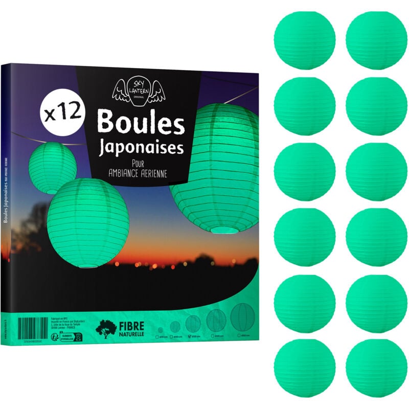 Skylantern - 12x Lanterne Papier 30 cm Vert d'eau - Suspension Boule Papier 30 cm (12'') type Lanterne Japonaise pour Decoration Mariage - 12 pièces