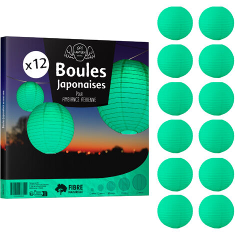 12x Lanterne Papier 30 cm Vert d'eau - Suspension Boule Papier 30 cm (12'') type Lanterne Japonaise pour Decoration Mariage - 12 pièces - Le must de la Gamme de Lampions Papier - Notice en Français. - Vert Eau