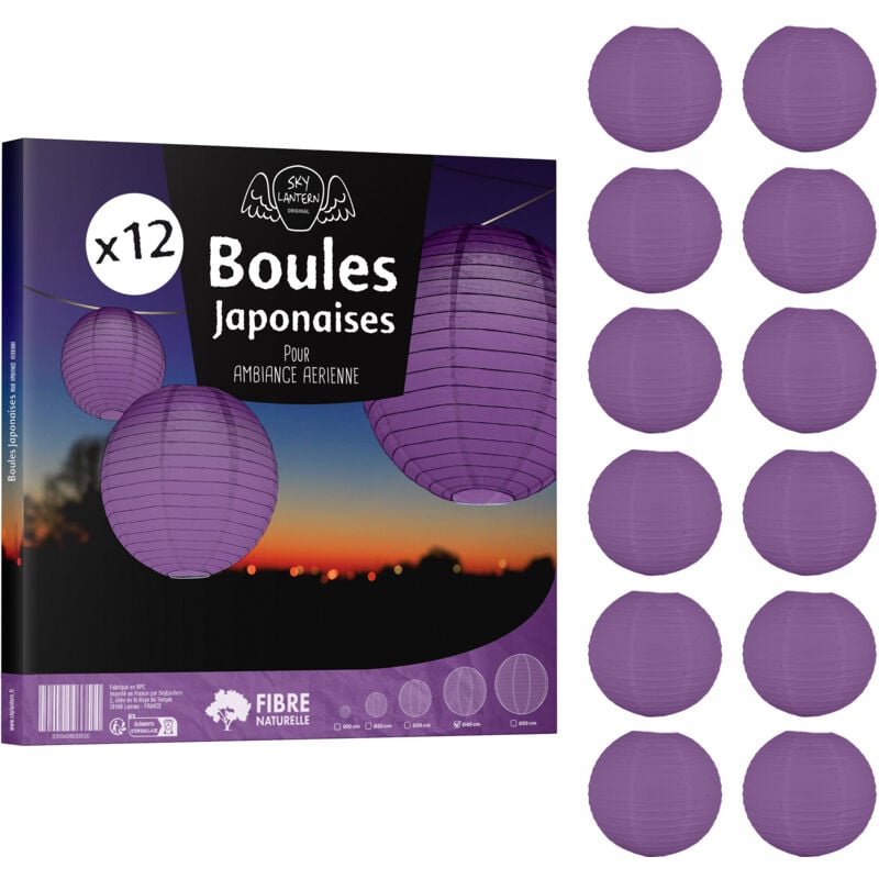 Skylantern - 12x Lanterne Papier 40 cm Aubergine - Suspension Boule Papier 40 cm (12'') type Lanterne Japonaise pour Decoration Mariage - 12 pièces