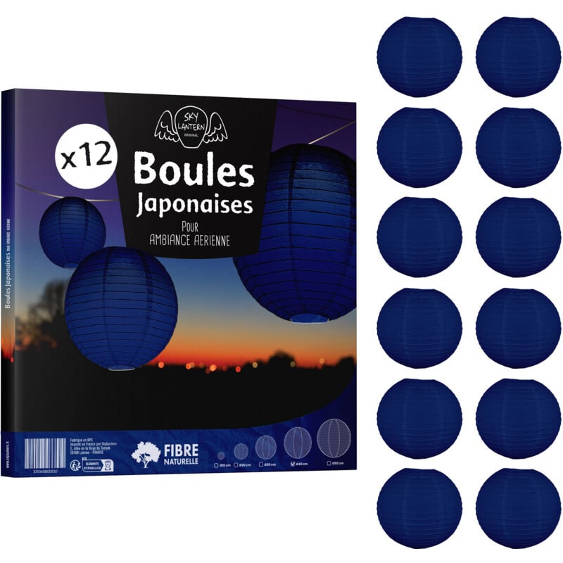 Skylantern - 12x Lanterne Papier 40 cm Bleu Navy - Suspension Boule Papier 40 cm (12'') type Lanterne Japonaise pour Decoration Mariage - 12 pièces