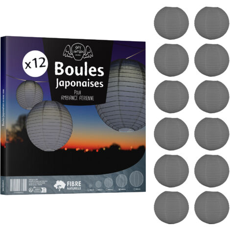 12x Lanterne Papier 40 cm Grise - Suspension Boule Papier 40 cm (12'') type Lanterne Japonaise pour Decoration Mariage - 12 pièces - Le must de la Gamme de Lampions Papier - Notice en Français. - Gris