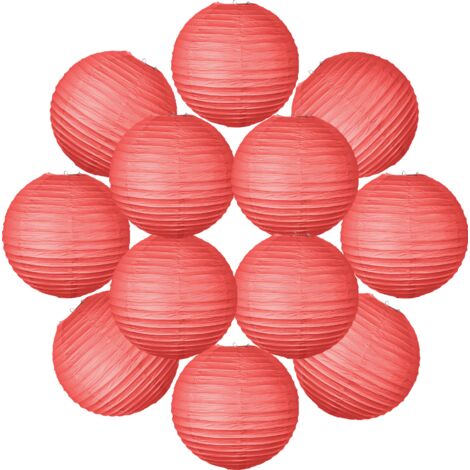 12x Lanterne Papier 40 cm Rouge - Suspension Boule Papier 40 cm (12'') type Lanterne Japonaise pour Decoration Mariage - 12 pièces - Le must de la Gamme de Lampions Papier - Notice en Français. - Rouge