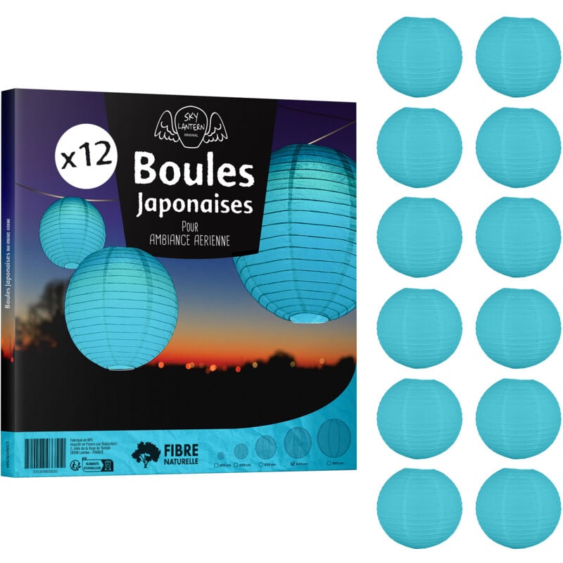 Skylantern - 12x Lanterne Papier 40 cm Turquoise - Suspension Boule Papier 40 cm (12'') type Lanterne Japonaise pour Decoration Mariage - 12 pièces