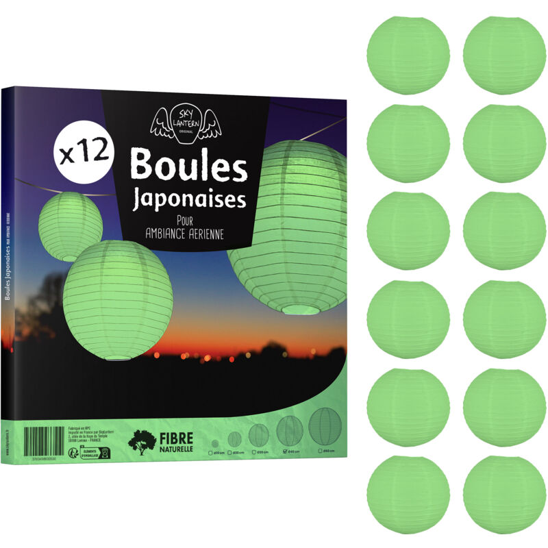 Skylantern - 12x Lanterne Papier 40 cm Vert Sauge - Suspension Boule Papier 40 cm (12'') type Lanterne Japonaise pour Decoration Mariage - 12 pièces