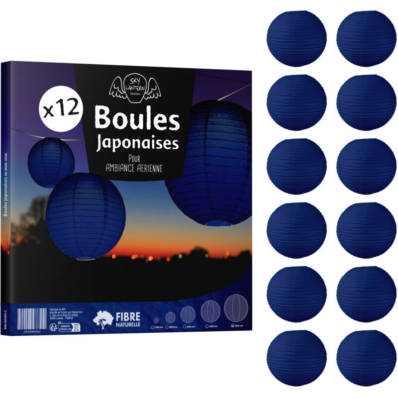 12x Lanterne Papier 50 cm Bleu Navy - Suspension Boule Papier 50 cm type Lanterne Japonaise pour Decoration Mariage - 12 pièces - Le must de la Gamme