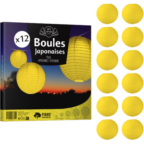 12x Lanterne Papier 50 cm Jaune - Suspension Boule Papier 50 cm type Lanterne Japonaise pour Decoration Mariage - 12 pièces - Le must de la Gamme de Lampions Papier - Notice en Français. - Jaune