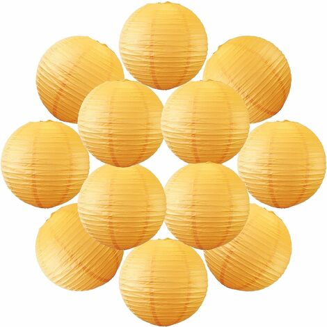 12x Lanterne Papier Jaune - Suspension Boule Papier 30 cm type Lanterne pour Decoration Mariage Le must de la Gamme de Lampions