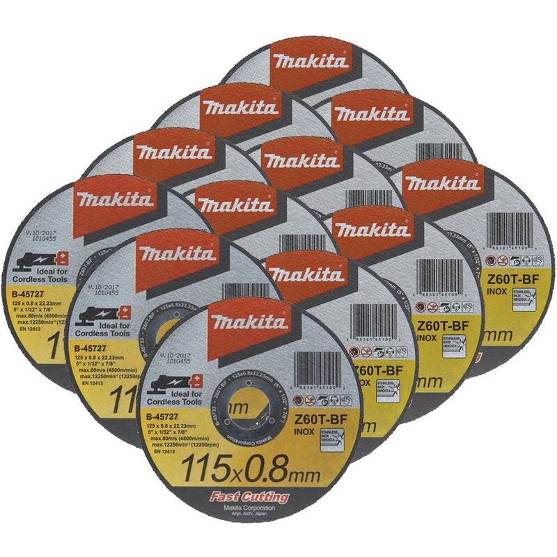 Makita - 12X B-45727 Fast Cutting Thin Metal Grinder Disc 115mm x 0.8mm x 22.23mm