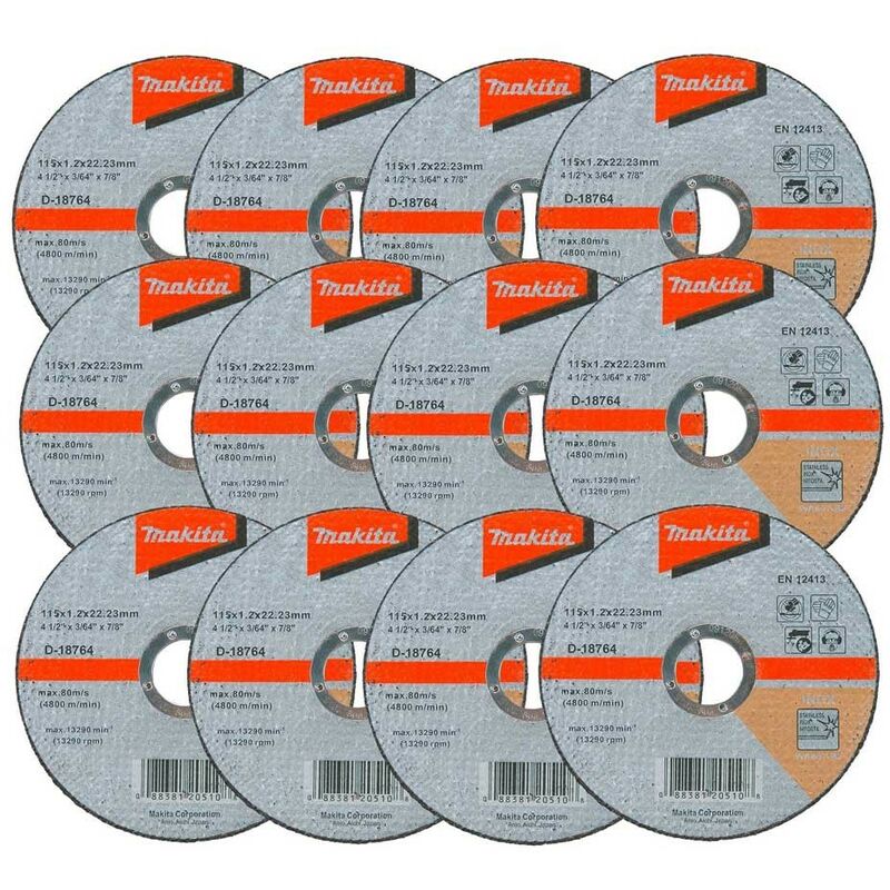 Makita - 12x D-18764 Fast Cutting Extra Thin Metal Grinder Disc 115mm 1.2 22.23mm